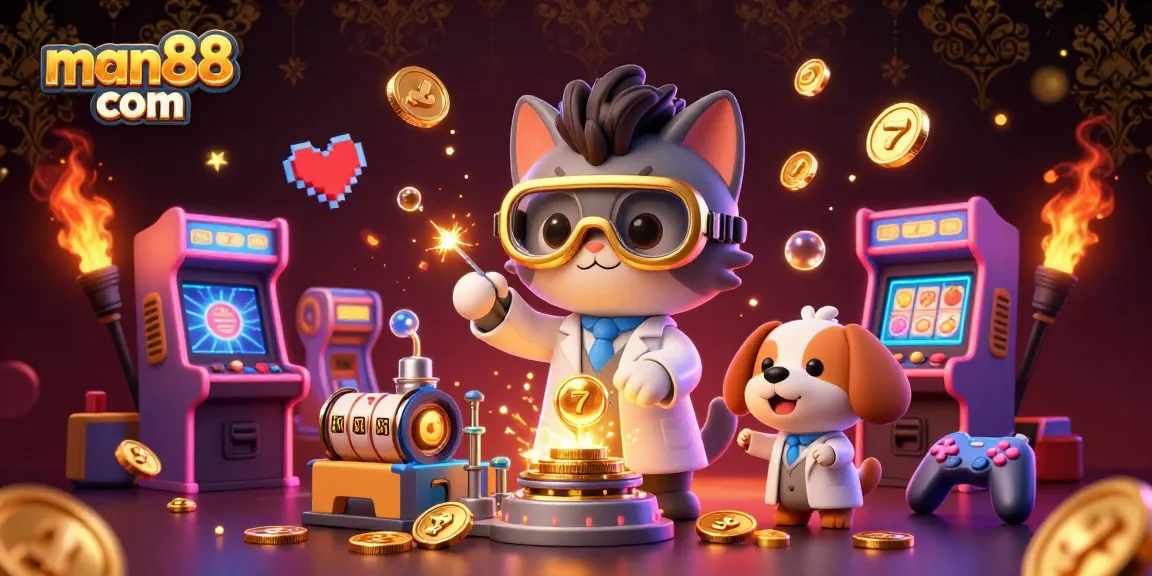 Engage with the casino magic of man88 com in this vibrant 3D scene filled with gaming excitement and gold!