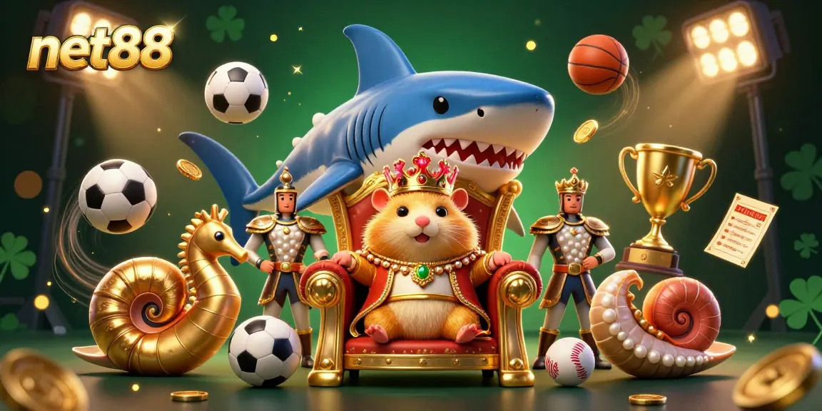Engage with net88's vibrant casino world where a golden hamster king rules amidst sports betting excitement.